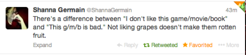 G/M/B = Game/Movie/Book - She's a super sharp writer. Check out her works.