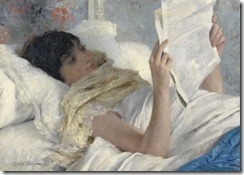 Woman reading in bed- by Gabriel Ferrier--1847 - 1914