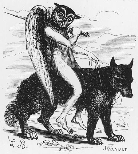 Andras as depicted by Collin de Plancy in The Infernal Dictionary, 1863.