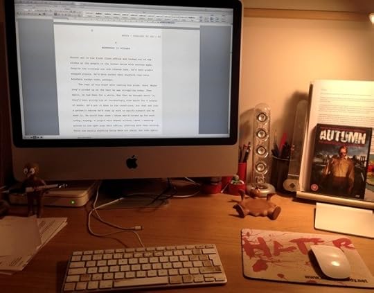 The view from my chair. And yes, the DVD of Autumn is there for a reason. I haven't watched it for a couple of years. I figured it's time for a reappraisal. Blog post coming soon...