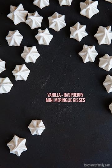 Vanilla Raspberry Mini Meringue Kisses #recipe via FoodforMyFamily.com