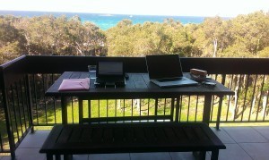 Ready to write on our balcony, with a wonderful view. (Photo: mine)