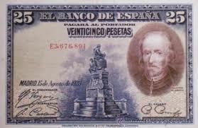 Billete de 25 pesetas con imagen de Pedro Calderón de la Barca