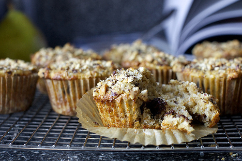 pear, hazelnut and chocolate chunk muffins