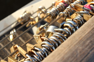 Locks on pedestrian bridge. Southbank.