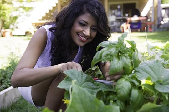 Bal cutting vegetables in her garden. Photo courtesy of Cooking Channel.