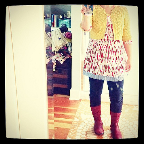 Wanted to be bright today despite the cold winter chill. And I'm thinking yellow + red will do the trick. Intention today? To pace myself and be present for the ride;). #dressedupinjoy #thewearyourjoyproject