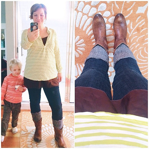 It's been awhile since I put together a different outfit. Today I'm trying two things I've never done before: boot cuffs, and a slip under my shirt. I sort of love both. And that's the whole point. #dressedupinjoy #thewearyourjoyproject #permissiontohave