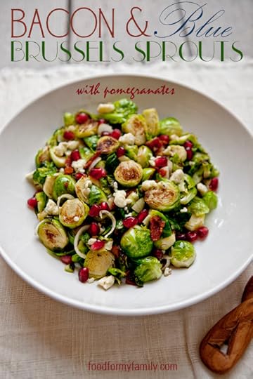 Sautéed Bacon and Blue Brussels Sprouts with Pomegranates #recipe via FoodforMyFamily.com