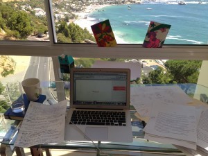 My desk at the end of two weeks of editing in Cape Town