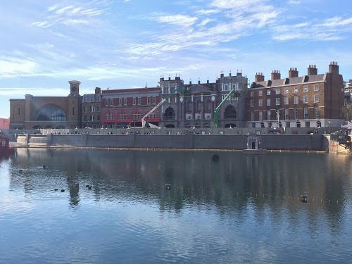 The Wizarding World of Harry Potter Diagon Alley London Waterfront facade as seen from Springfield USA.