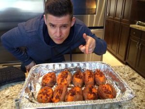 Ivon shows off his culinary prowess with twice-baked yams.
