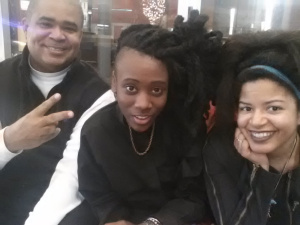 Panelist Reynaldo Anderson, student designer Alex Hutchiwood and author Ytasha L. Womack