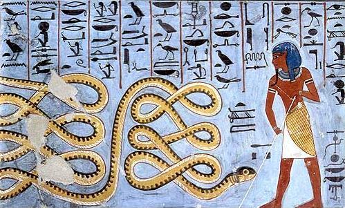 Apep being warded off by a deity.