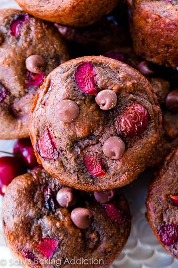 Moist, fudgy 110 calorie chocolate muffins filled with juicy cherries. You won't miss all the calories and fat, trust me!