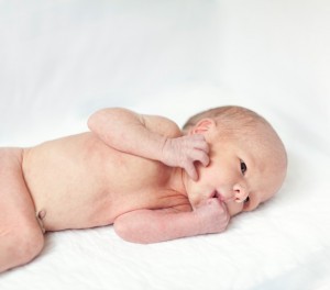 Cute beautiful newborn baby is laying