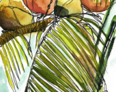 Art Painting Watercolor Tropical Coconuts Palm Tree PRINT - vhmckenzie