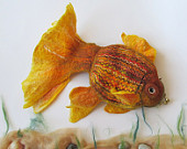 Felted fish purse cosmetic Golden Fish Yellow Red octopurse - galafilc