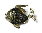 Blue Fish Vintage Brooch Pin Silver Tone - RayMels