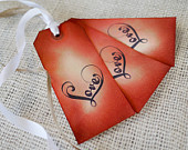 Love Gift Tags - Hand Inked Rustic Set of 3 Love Tags w/ Ribbon & Raffia - Papertique
