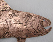 Copper Fish. Wall Hanging, GUY GIFT. Copper Trout, Fish Art Sculpture needs home. - ruddlecottage