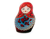 Russian Doll Matryoshka Badge Brooch Pin Red Blue - Jackdaw