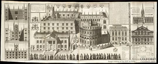 The University processes in fron of the Sheldonian Theatre and Clarendon Printing House, 1733 (William Williams, Oxonia depicta, plate 6)
