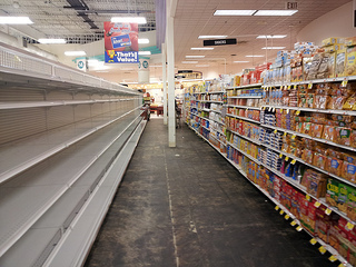 Empty shelves at a grocery store