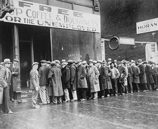 Unemployed men outside a soup kitchen, 1931, Public Domain via Wikimedia Commons.