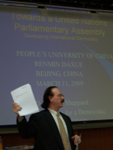 Robert Sheppard---20 Year Veteran Foreign Expert in China----Giving a Public Lecture at China People's University on the Concept of a United Nations Parliamentary Assembly