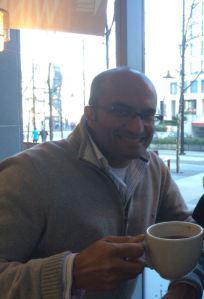 Buddy enjoys his hot chocolate.