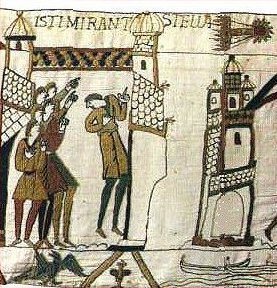 Halley's Comet (upper right) on the Bayeux Tapestry.