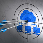 Cloud technology concept: arrows in Network target on wall background