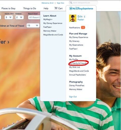 Here's where you can add other members of your traveling party so that you can make FP+ reservations together. 