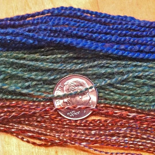 Front to back: tencel, alpaca/silk, merino/silk - all Lisa Souza fiber