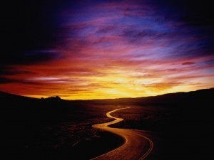 winding road sunset