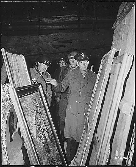 General Dwight D. Eisenhower, Supreme Allied Commander, accompanied by General Omar N. Bradley, and Lieutenant General George S. Patton, Jr., inspects art treasures stolen by Germans and hidden in salt mine in Germany., 04/12/194, National Archives Identifier 531272