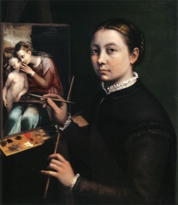 Self-portrait at the Easel Painting a Devotional Panel (Sofonisba Anguissola, 1556)