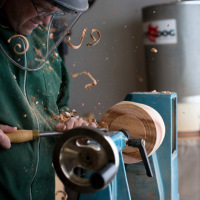 Yale Professor Scott Strobel at work turning a bowl. Photo by Sarah Hill.