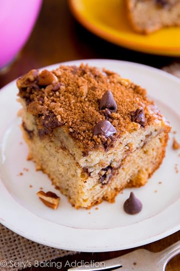Banana Chocolate Chip Crumb Cake with a thick cinnamon-streusel swirl. Not one piece will be leftover!