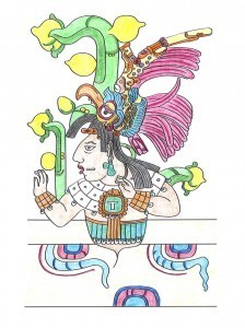 Yohl Ik'nal image carved on side of sarcophagus of Janaab Pakal, Temple of the Inscriptions, Palenque