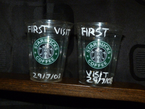 The cups from our first Starbucks visit - 29/7/08