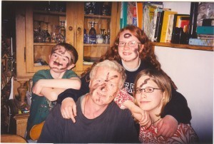 Alyd, Evan, Emily and Layla after playing Ibble Dibble, a card game also involving a burned cork