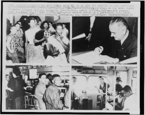Composite of four photographs relating to the Civil Rights movement during the 1950s and 1960s. Prints and Photographs Division. 
