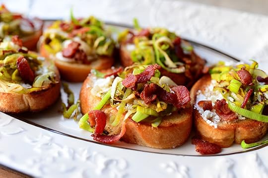 Bruschetta with Goat Cheese, Leeks, and Bacon