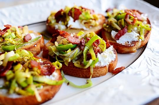 Bruschetta with Goat Cheese, Leeks, and Bacon