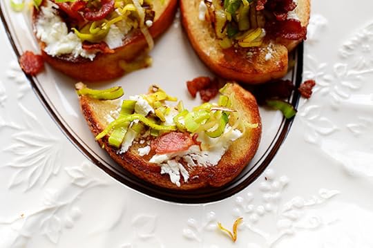 Bruschetta with Goat Cheese, Leeks, and Bacon