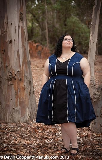 eShakti Make a Beeline dress. Glasses by Oscar de la Renta, necklace from Icing, flats by Doc Martens. 