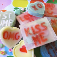 Make cute, custom conversation heart soap with this fun tutorial from Sonya Nimri. She says: 