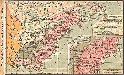 Map of the British colonies in North America, 1763 to 1775. 